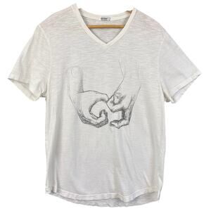 Buck Mason Women's V-Neck Tee Shirt Hand Symbol Pencil Graphic Size L Relaxed